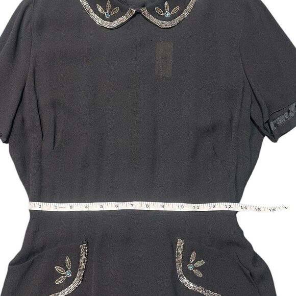 Babs Junior 1940s True Vintage Black Crepe Peplum Dress with Beaded Trimming - Picture 13 of 16
